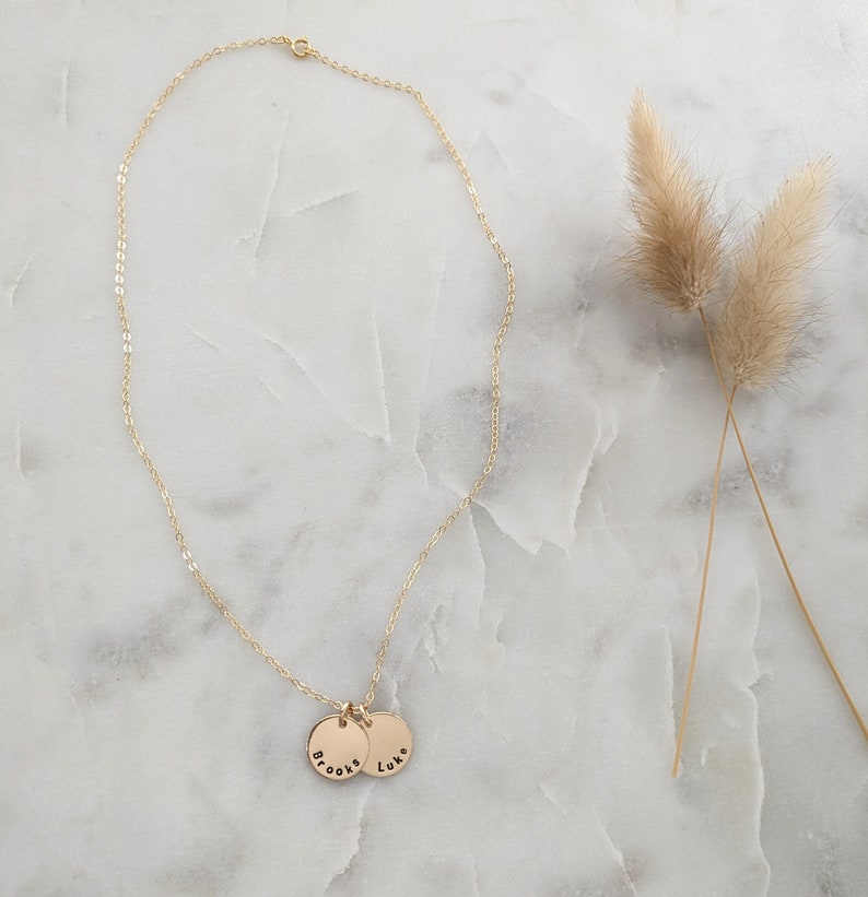Tiny Gold Name Discs | Personalized Necklace for Moms