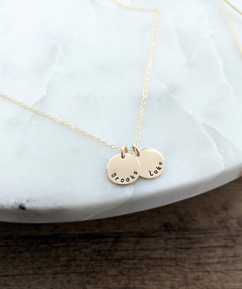 Tiny Gold Name Discs | Personalized Necklace for Moms