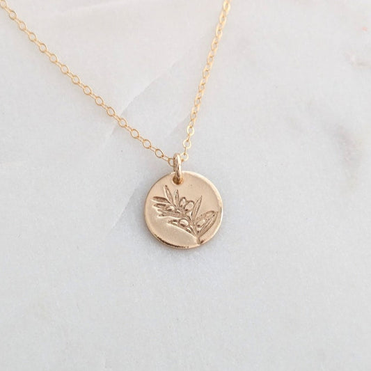 Olive Branch Necklace, Sterling Silver or 14k Gold Fill