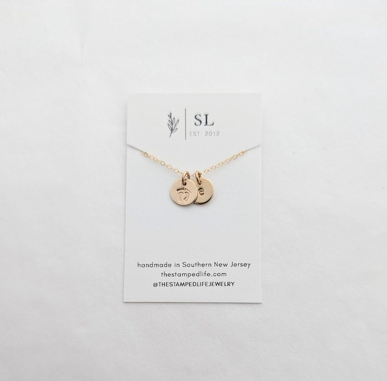 Baby Footprint and Initial Necklace