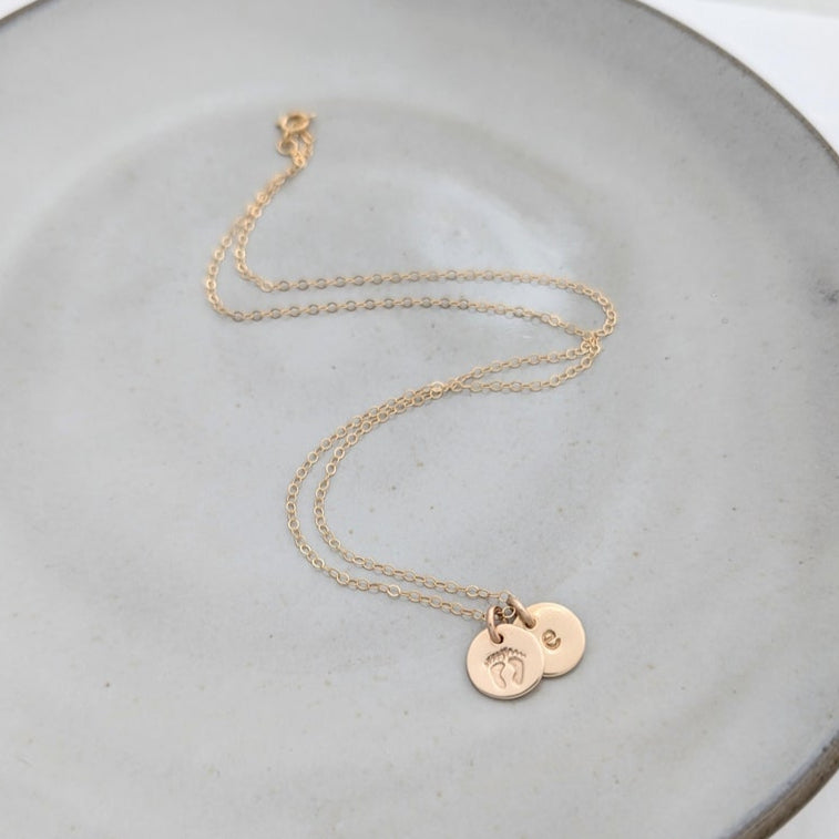 Baby Footprint and Initial Necklace