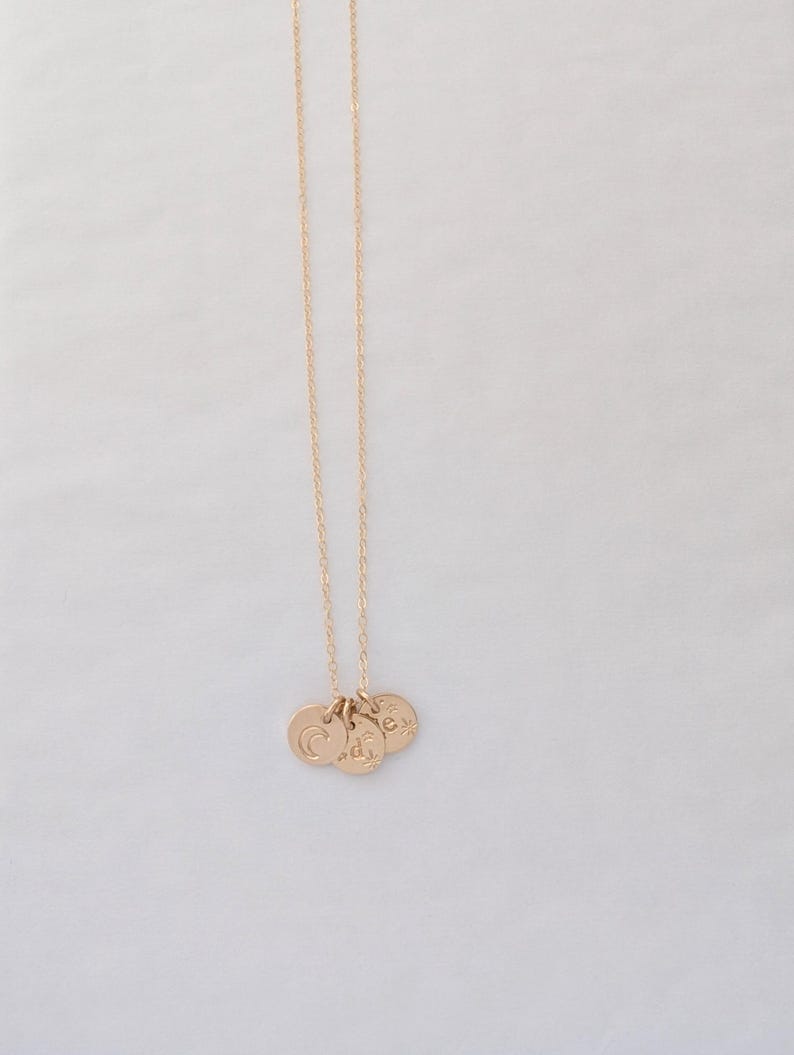Moon and Stars Necklace, Personalized Initial Pendants, Custom Celestial Jewelry, 14k Gold Fill