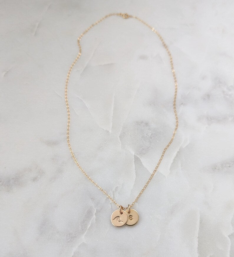 Wave Initial Necklace | Personalized Initial Disc | Dainty Gold Necklace