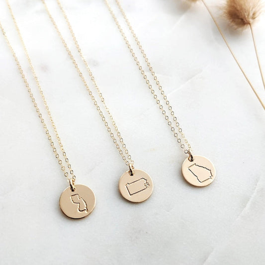 Custom State Necklace | 14k gold Fill or Sterling Silver| Going Off to College Gift | Gift for Her