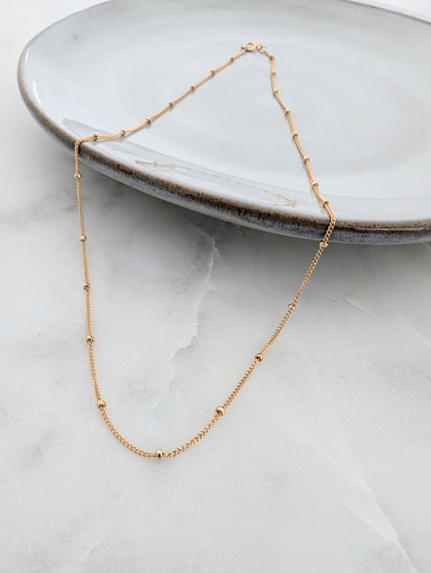 Dainty Layering Necklace, Beaded Chain Necklace, Sterling Silver or 14k Gold Fill