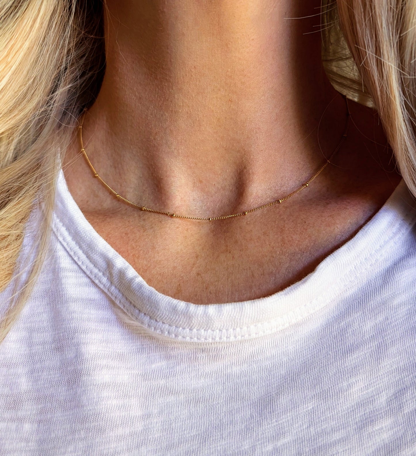 Dainty Layering Necklace, Beaded Chain Necklace, Sterling Silver or 14k Gold Fill