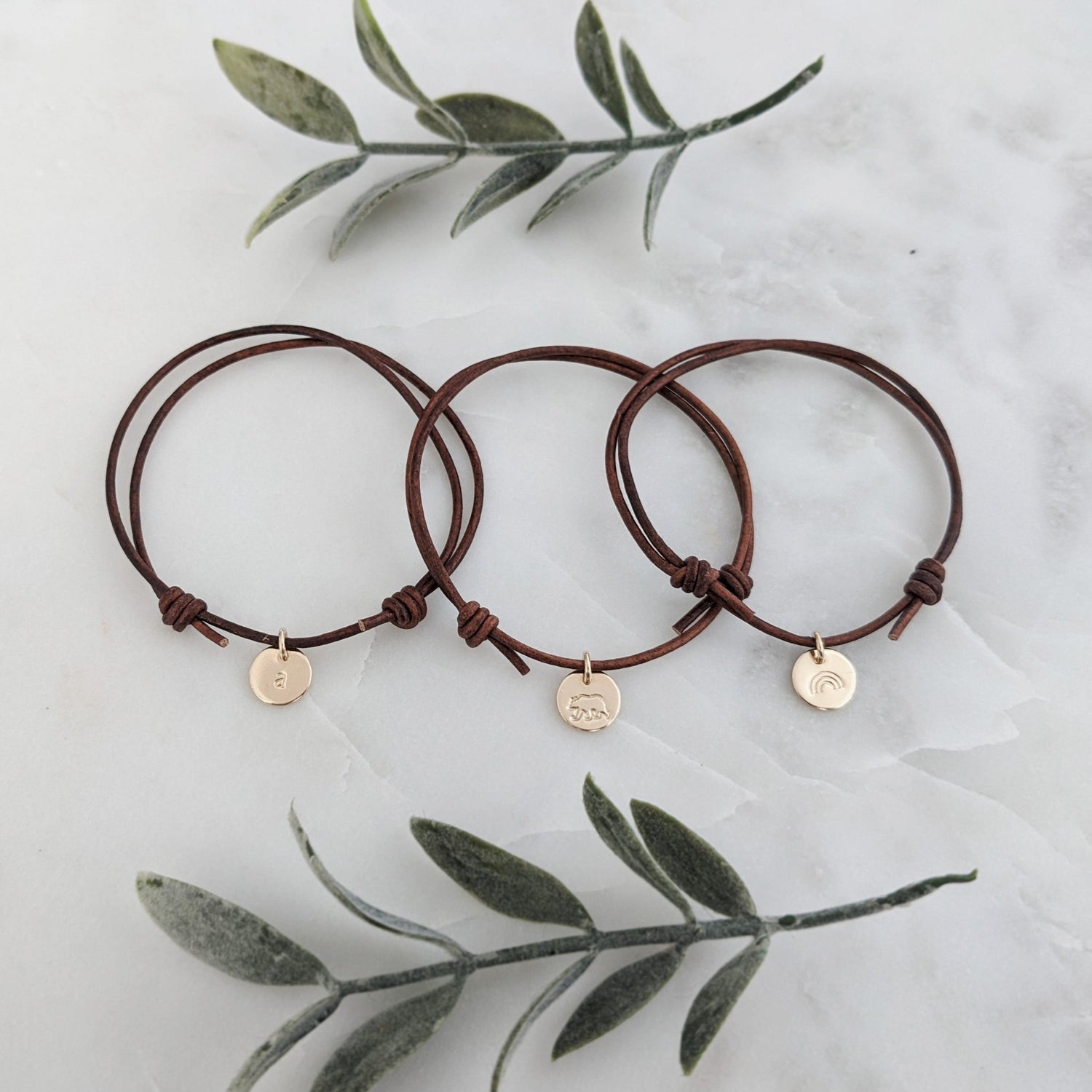 adjustable leather bracelet with personalized disc