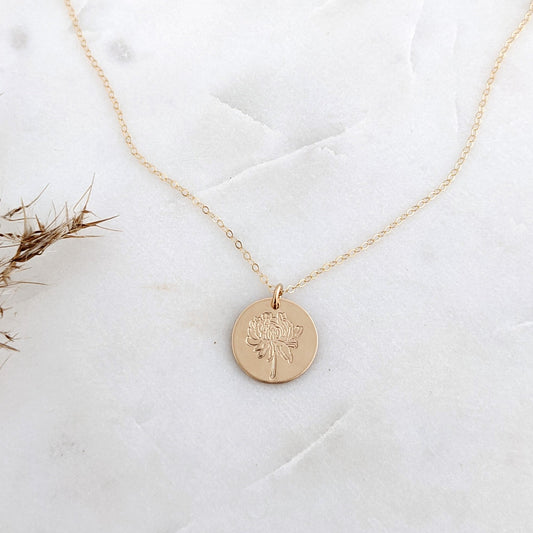 Chrysanthemum Necklace, November Birth Flower Necklace, Birth Month Flower Necklace, Gift for Her
