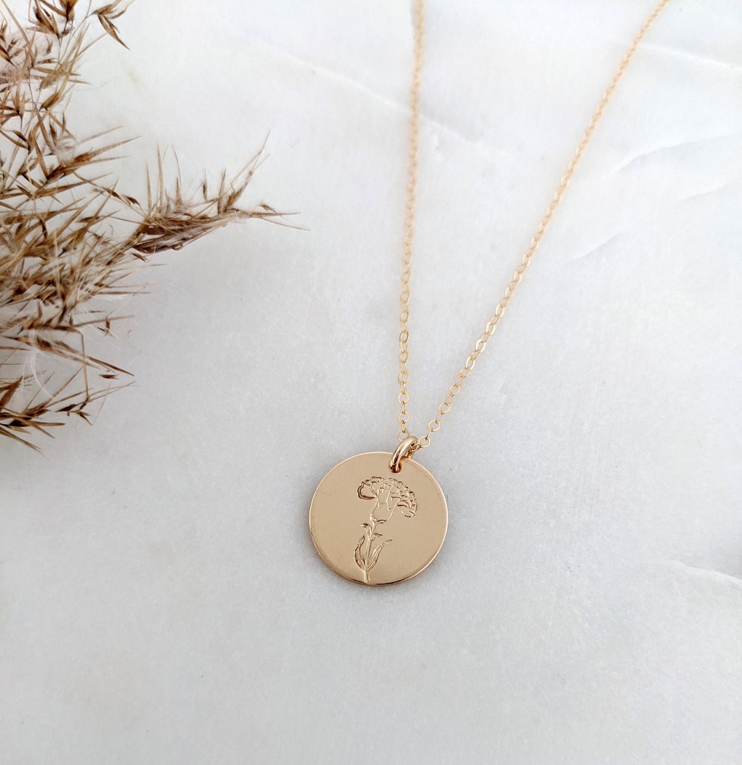 Carnation Necklace | January Birth Flower Necklace | Birth Month Flower Necklace