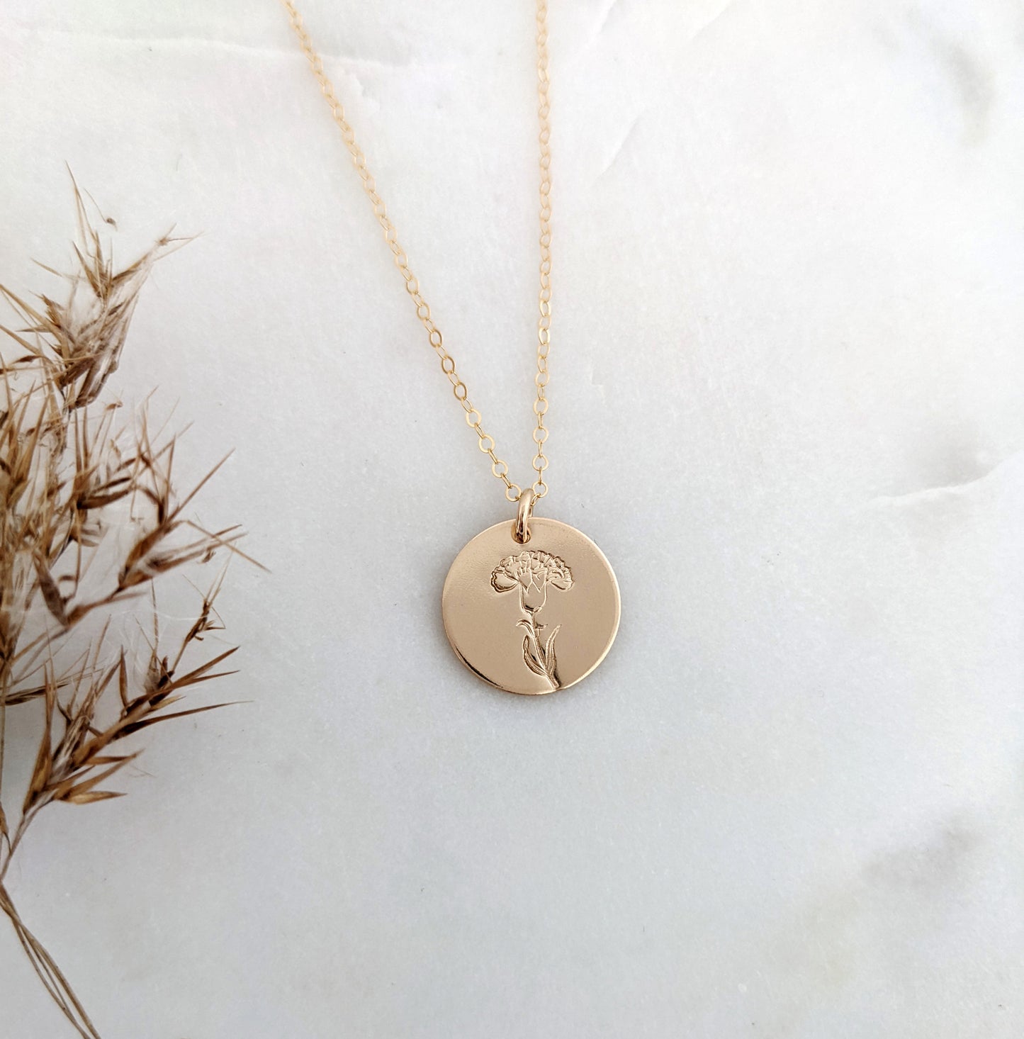 Carnation Necklace | January Birth Flower Necklace | Birth Month Flower Necklace