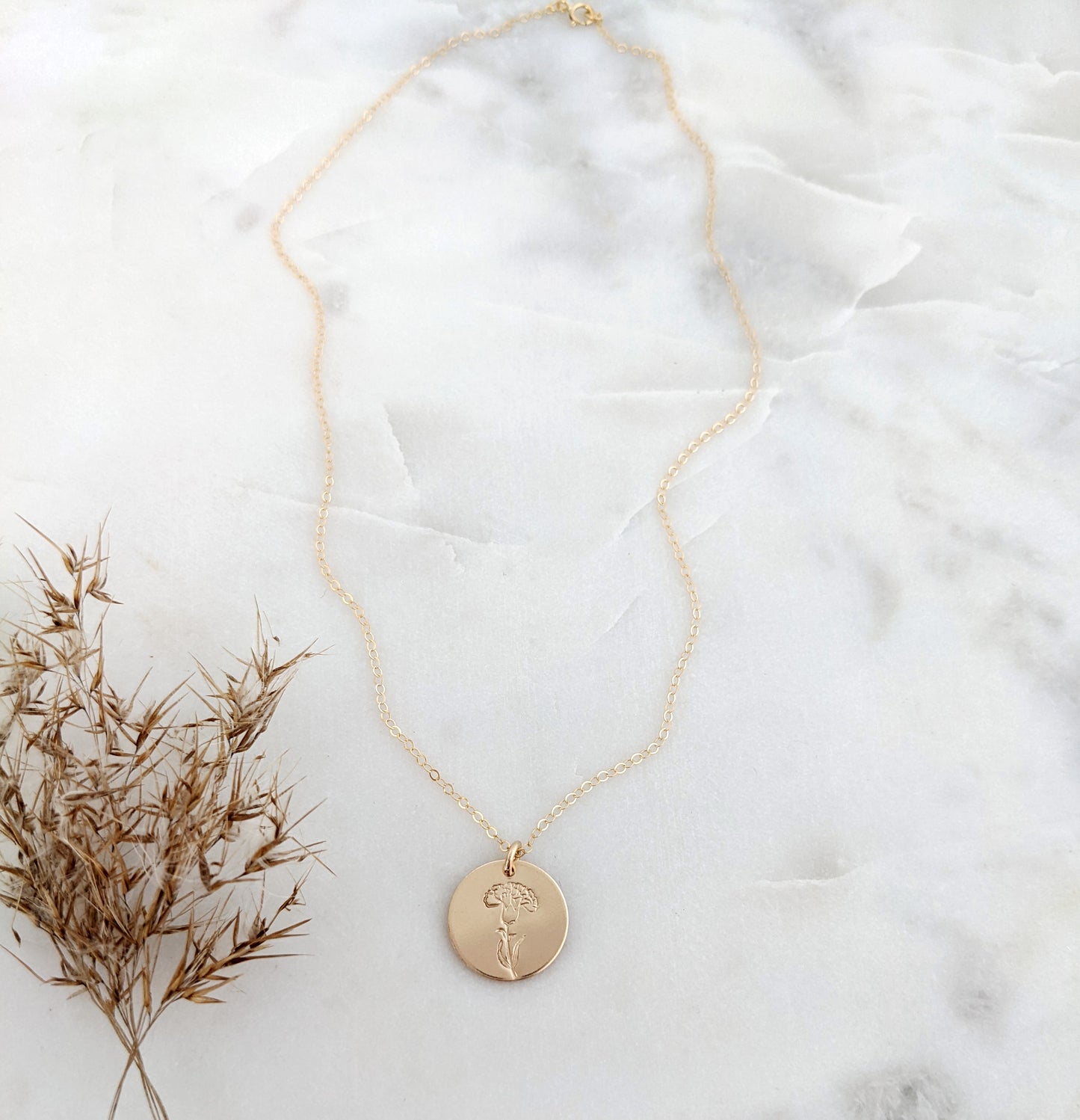 Carnation Necklace | January Birth Flower Necklace | Birth Month Flower Necklace