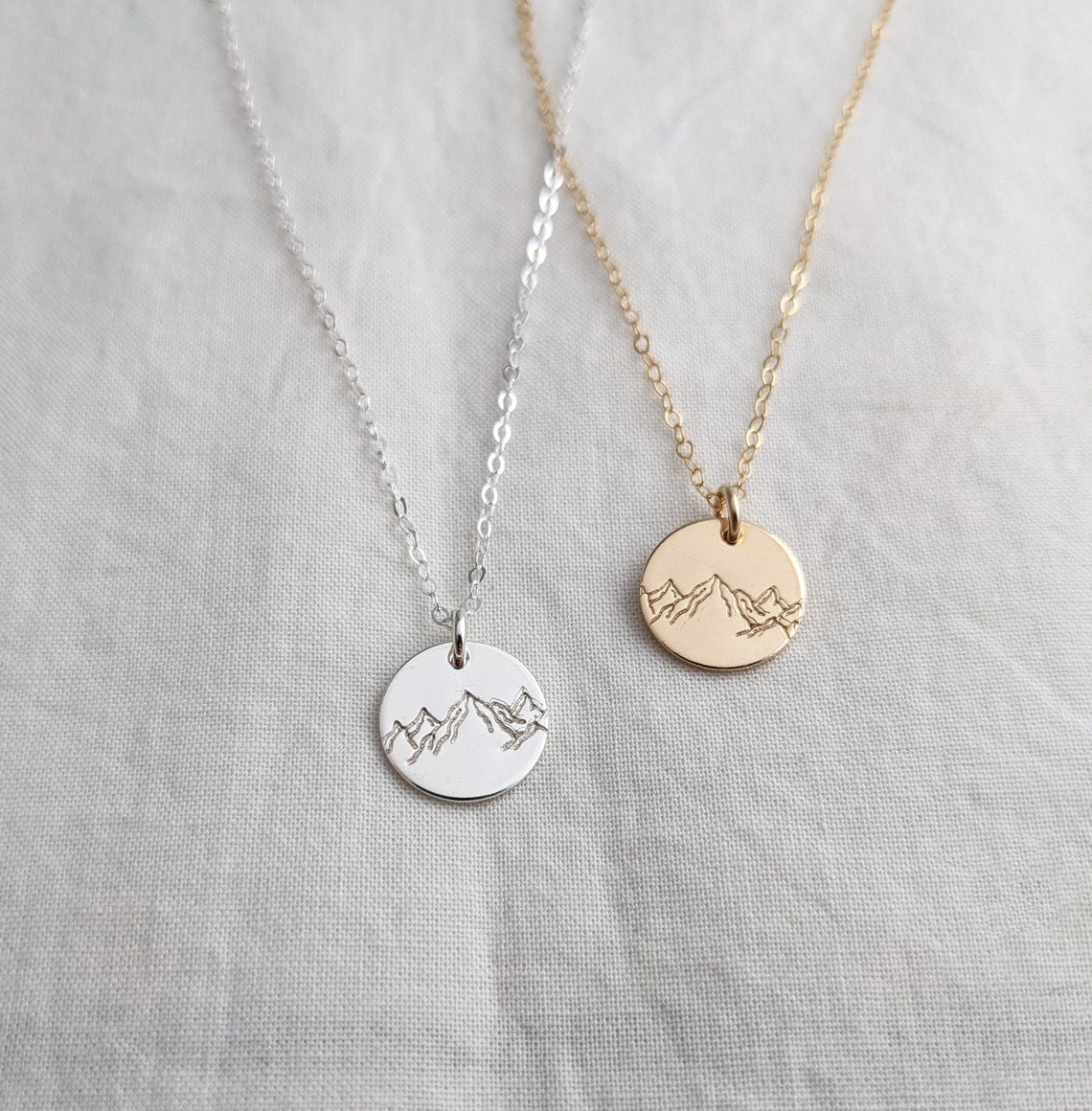 Mountain Disc Necklace, Mountain Charm Necklace, Dainty Necklace, Nature Lover Gift