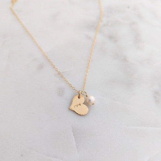 personalized heart charm with initial and pearl