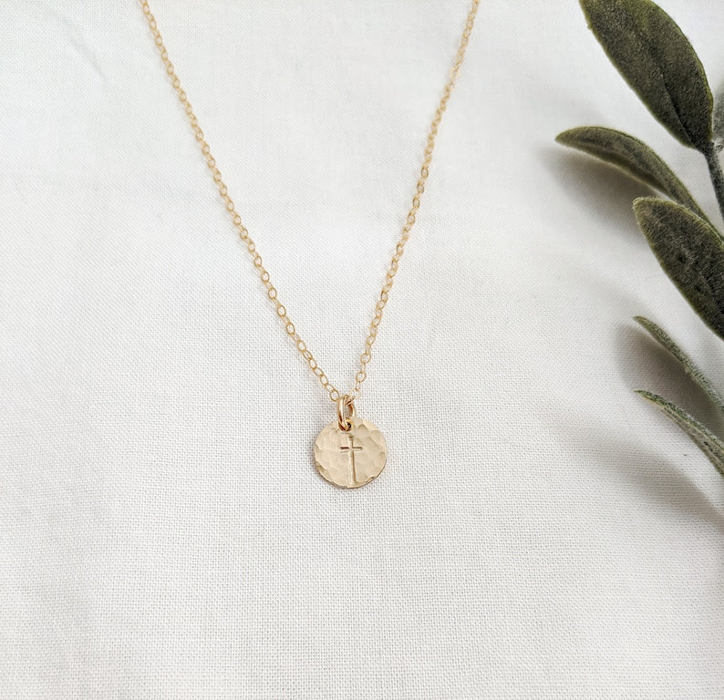 Dainty Cross Necklace, Sterling Silver or 14k gold Fill, Minimal Cross Necklace