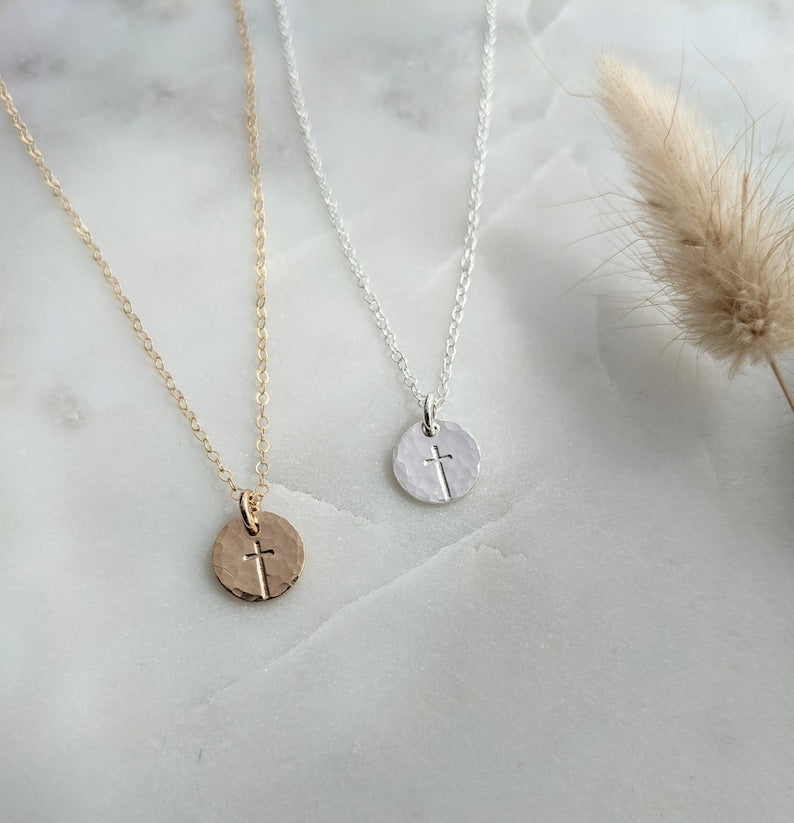 Dainty Cross Necklace, Sterling Silver or 14k gold Fill, Minimal Cross Necklace