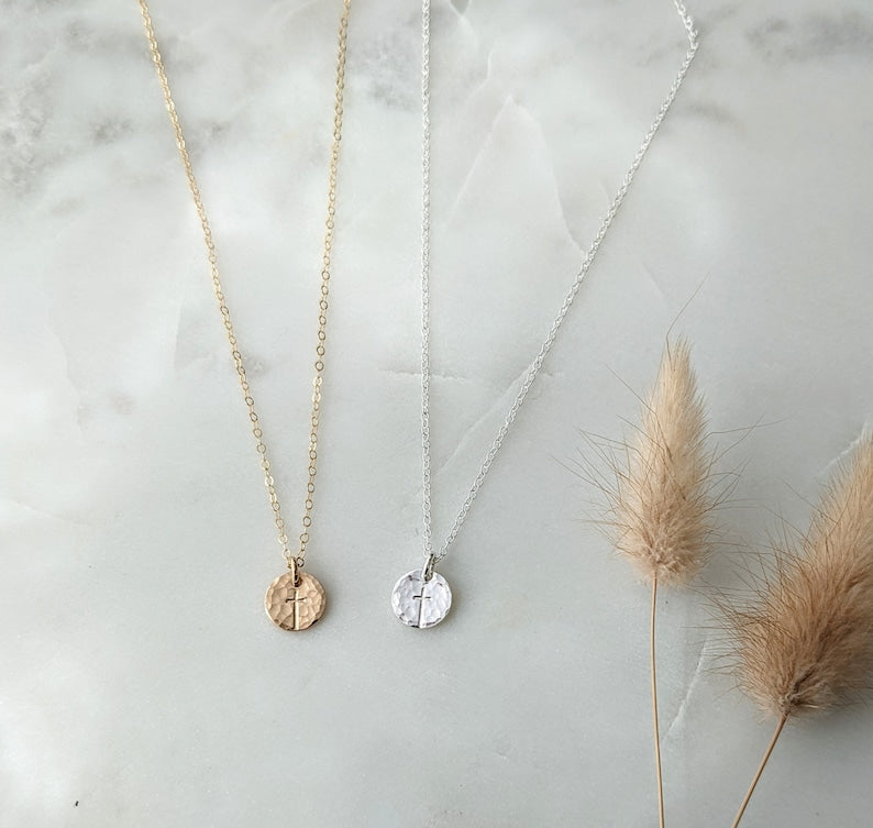Dainty Cross Necklace, Sterling Silver or 14k gold Fill, Minimal Cross Necklace