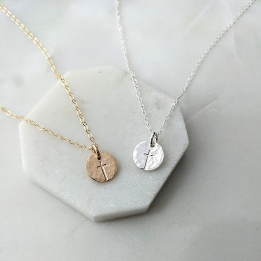 Dainty Cross Necklace, Sterling Silver or 14k gold Fill, Minimal Cross Necklace