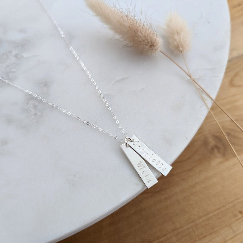 Personalized Silver Bar Charms | Custom Name Necklace