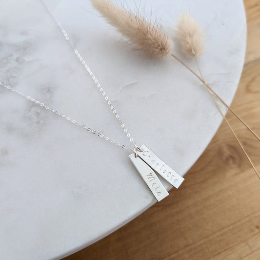 Personalized Silver Bar Charms | Custom Name Necklace