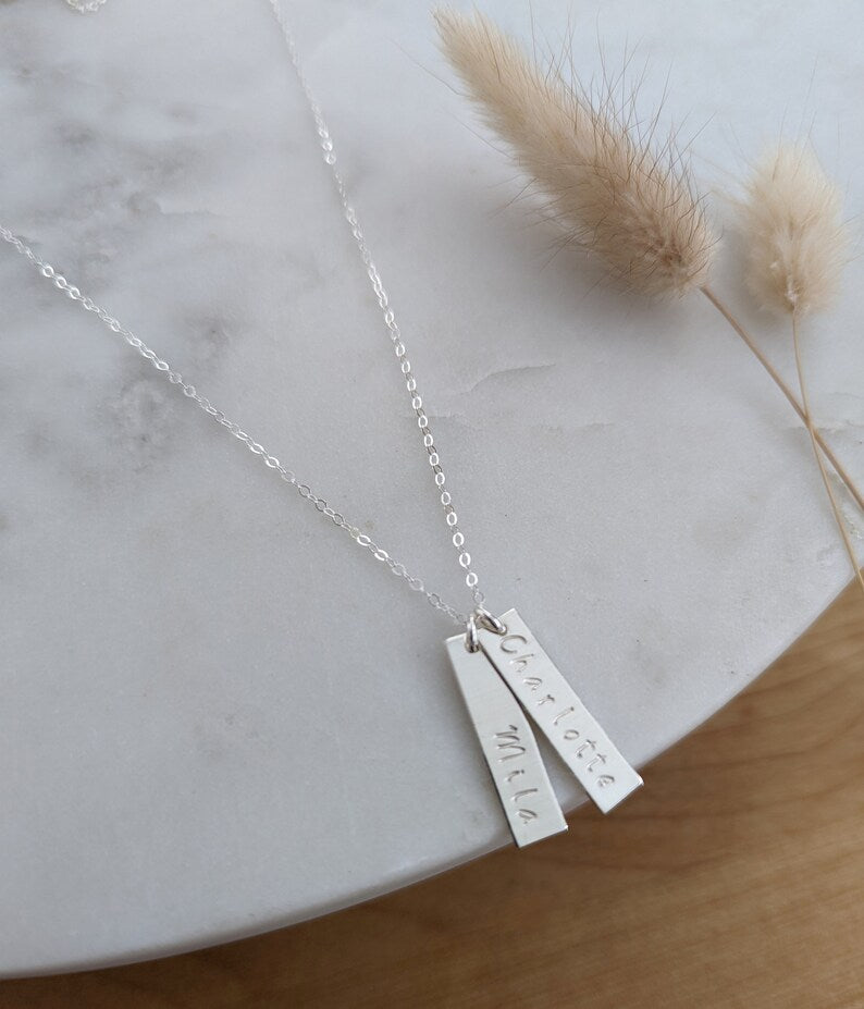 Personalized Silver Bar Charms | Custom Name Necklace