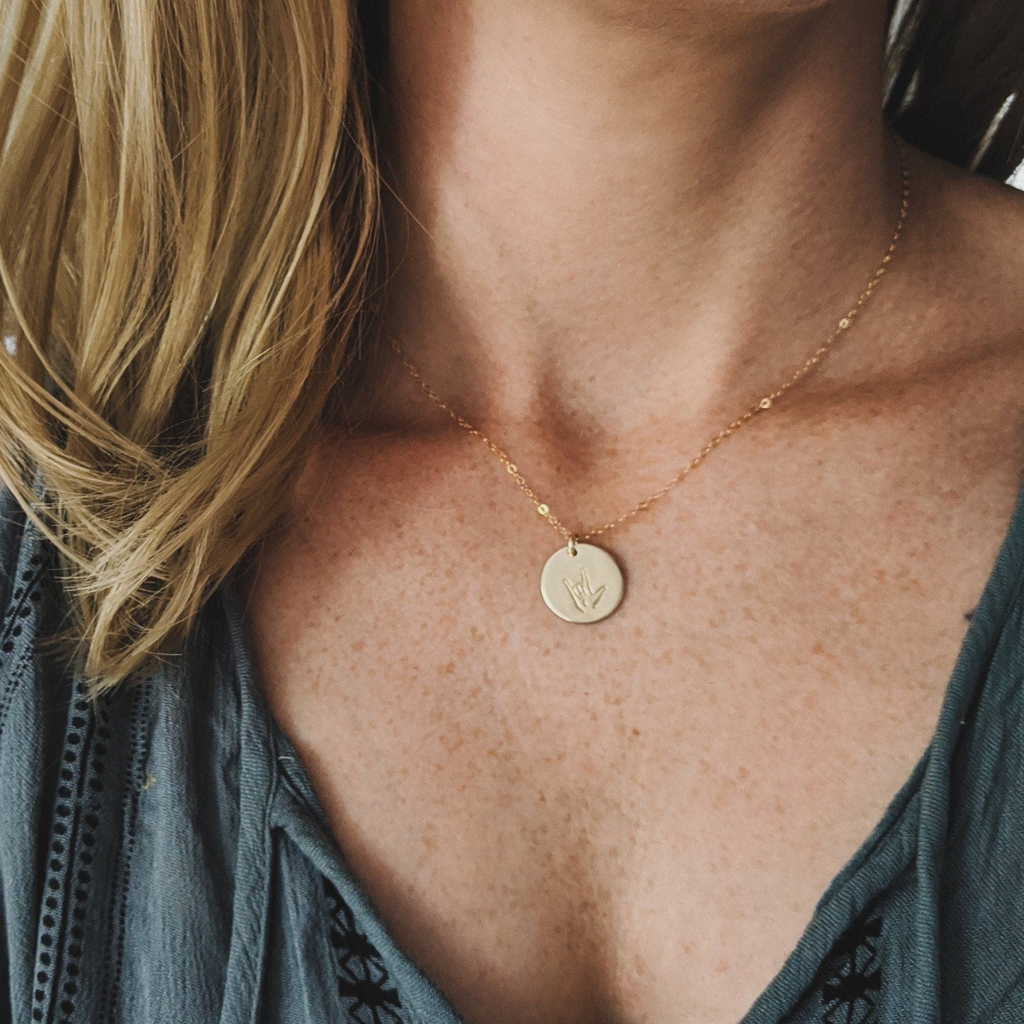 ASL, I love You Necklace, Sign Language Necklace, Hand Stamped, Sterling Silver, Gold Filled, Gift For Her, The Stamped Life