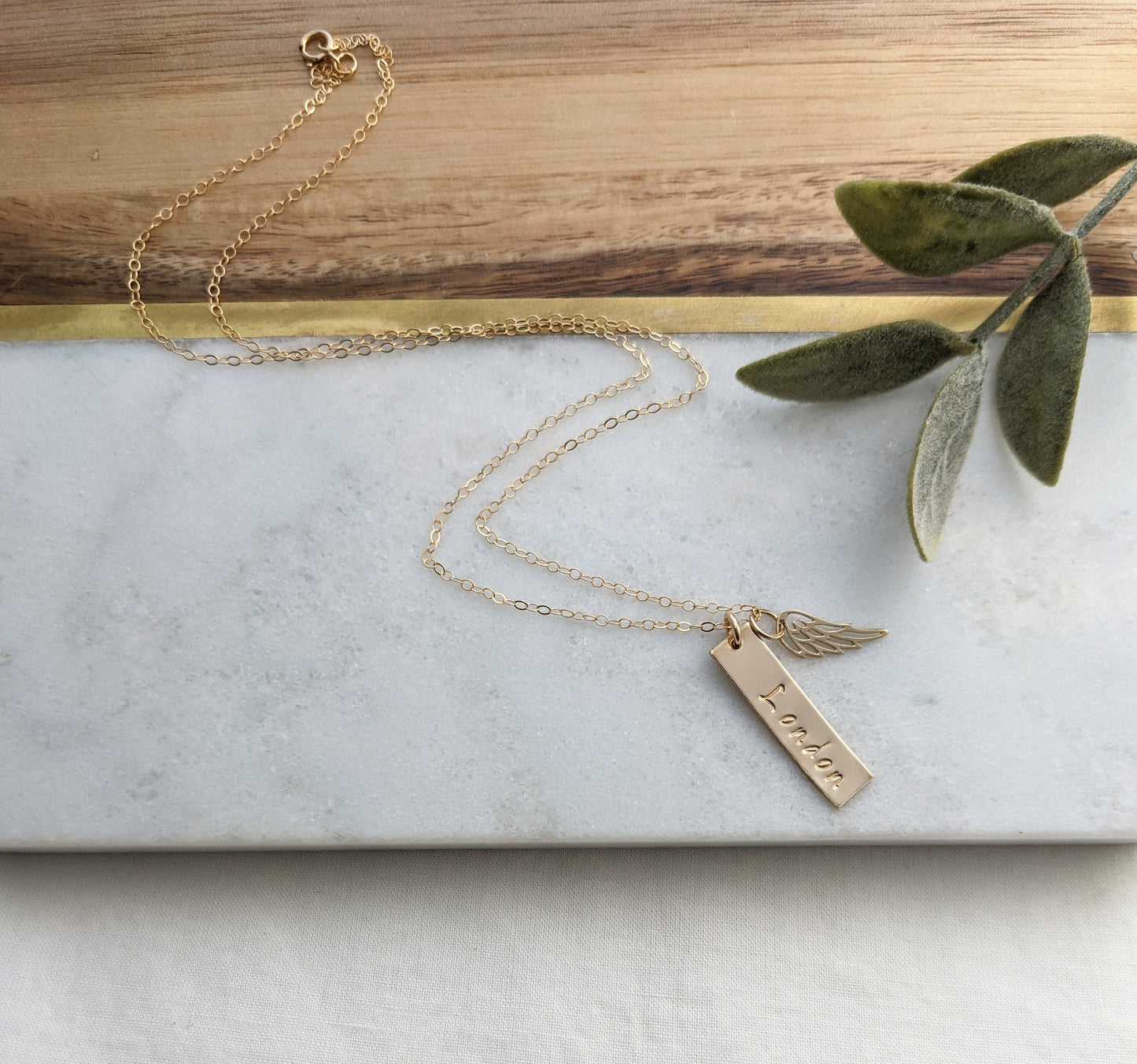 Memorial Necklace with Name | Angel Wing Necklace | Gold Name Necklace | Personalized Jewelry
