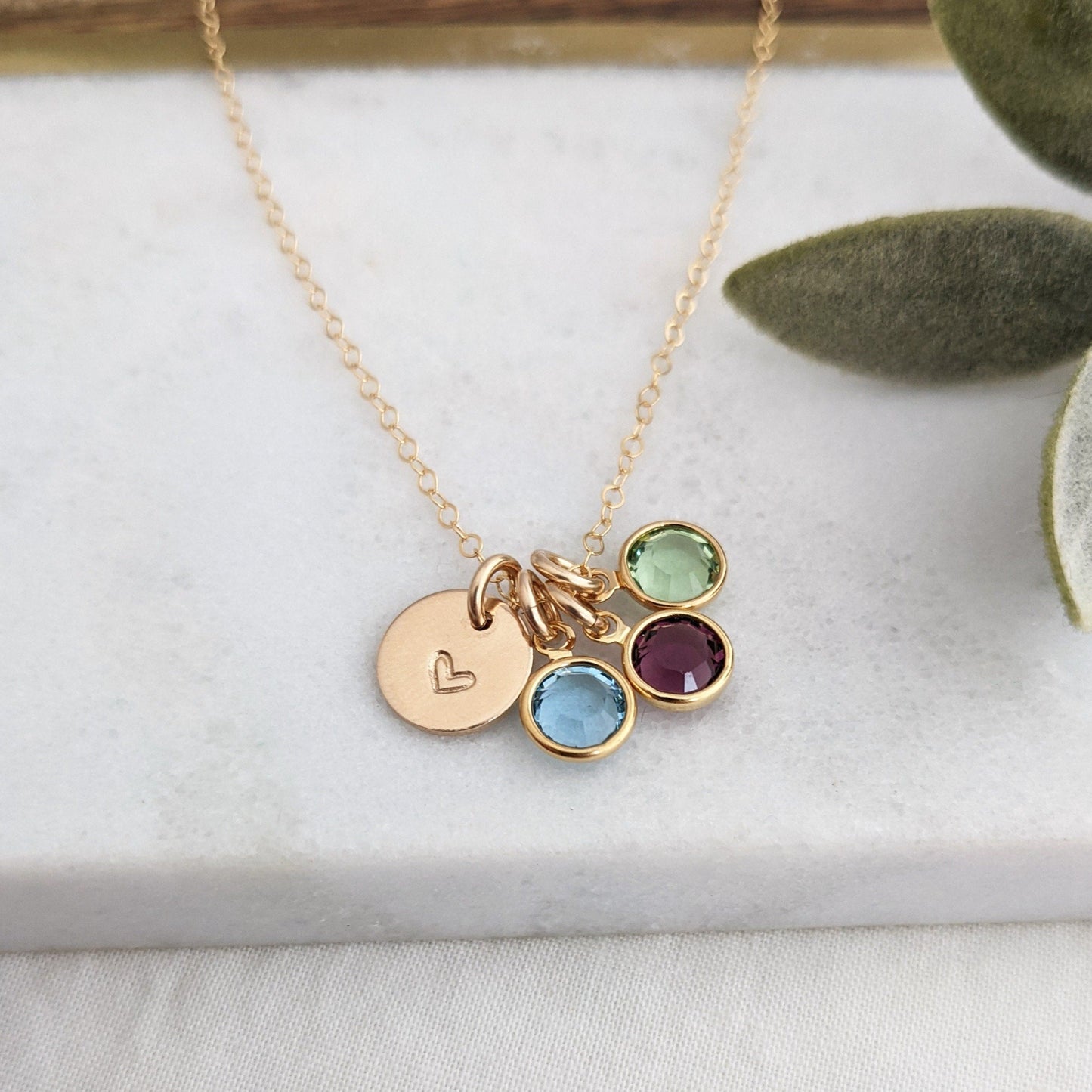 small gold heart charm with birthstone crystals