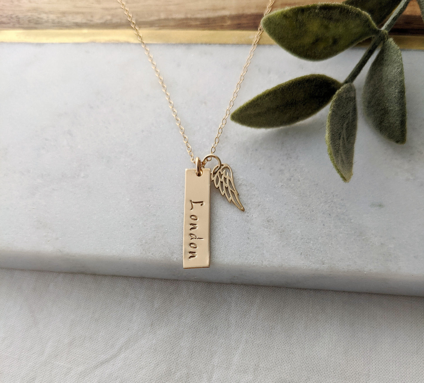 Memorial Necklace with Name | Angel Wing Necklace | Gold Name Necklace | Personalized Jewelry