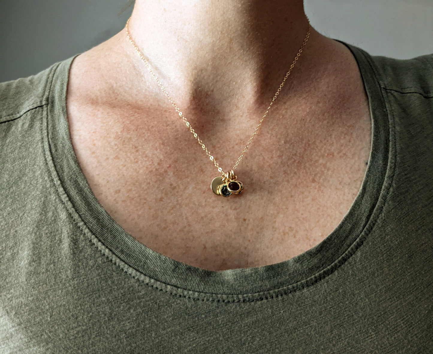 Birthstone Charm Necklace, Necklace for Moms, Personalized Charm Necklace, Heart Charm