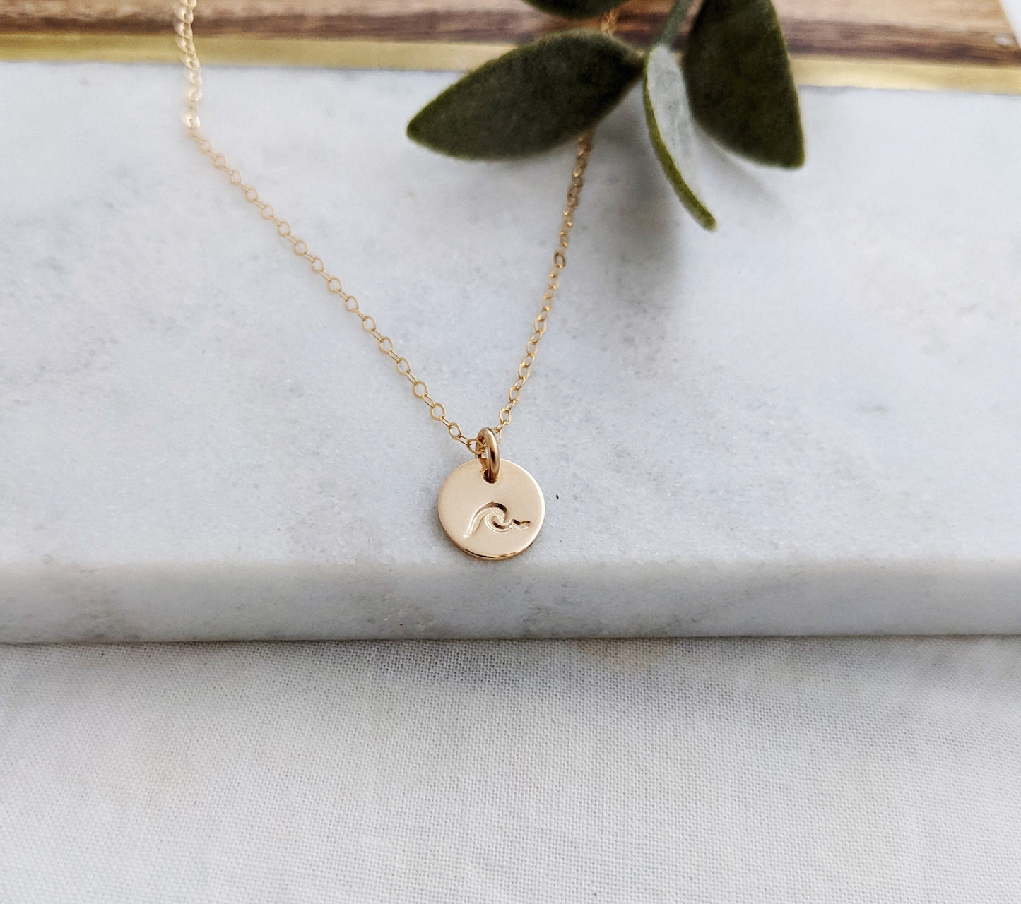 Tiny Wave Necklace | Ocean Lover Gift | Sterling Silver or 14k gold fill | Tiny Disc Necklace