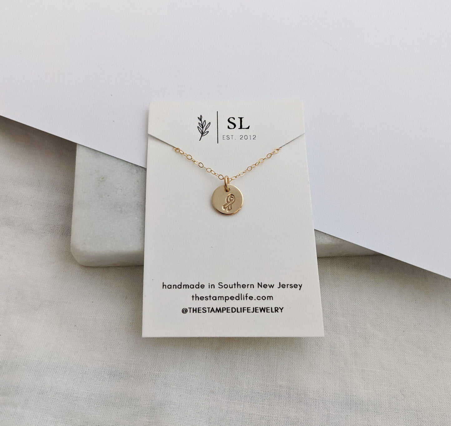 Awareness Ribbon Necklace | Tiny Gold Disc | Sterling Silver or 14k gold fill