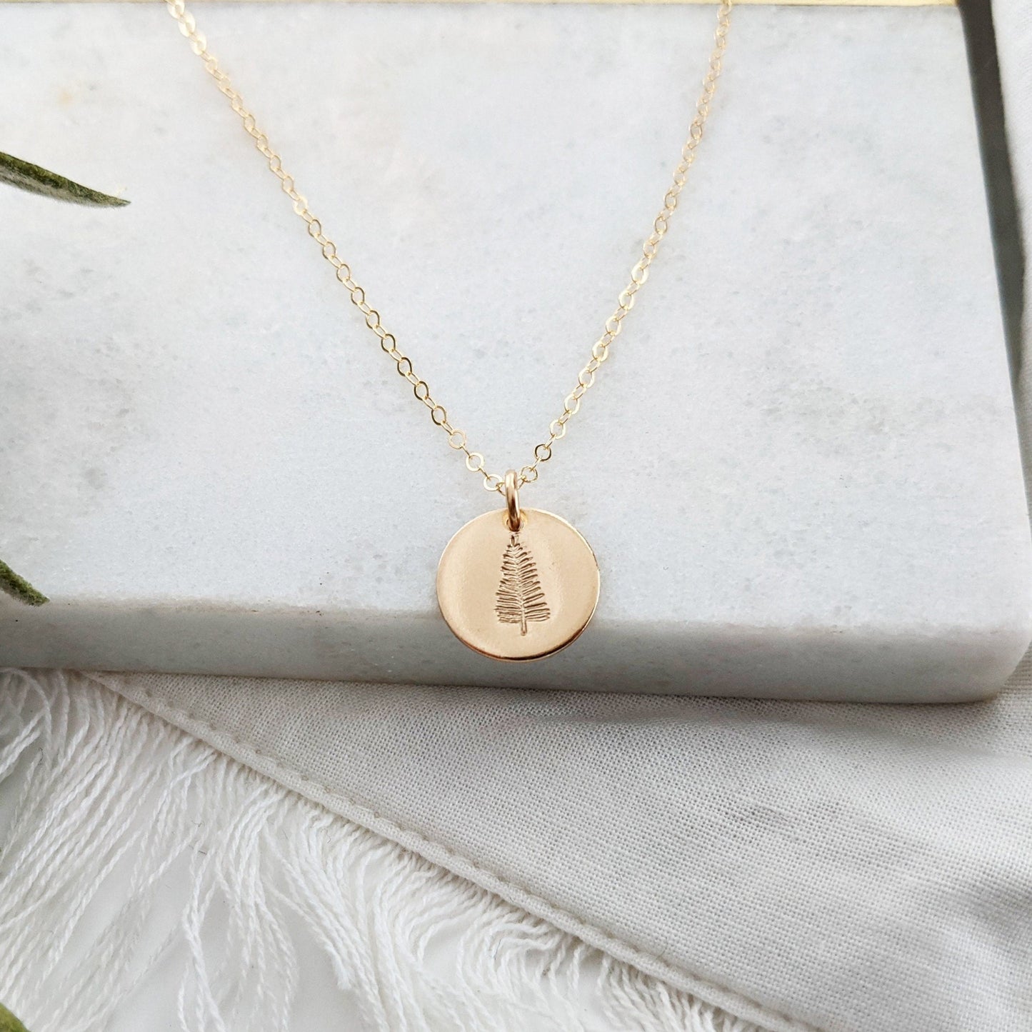 gold pine tree necklace