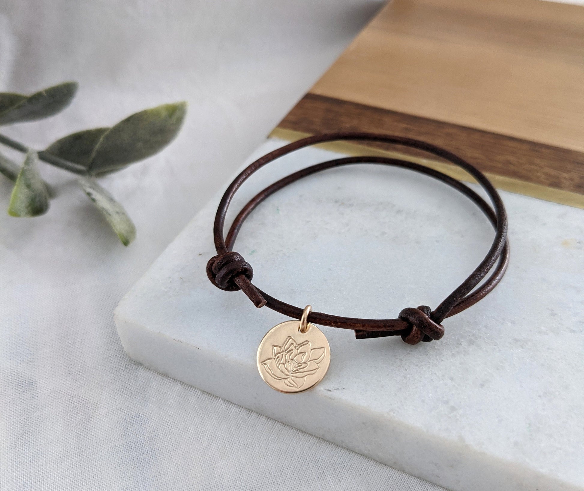 gold adjustable magnolia bracelet