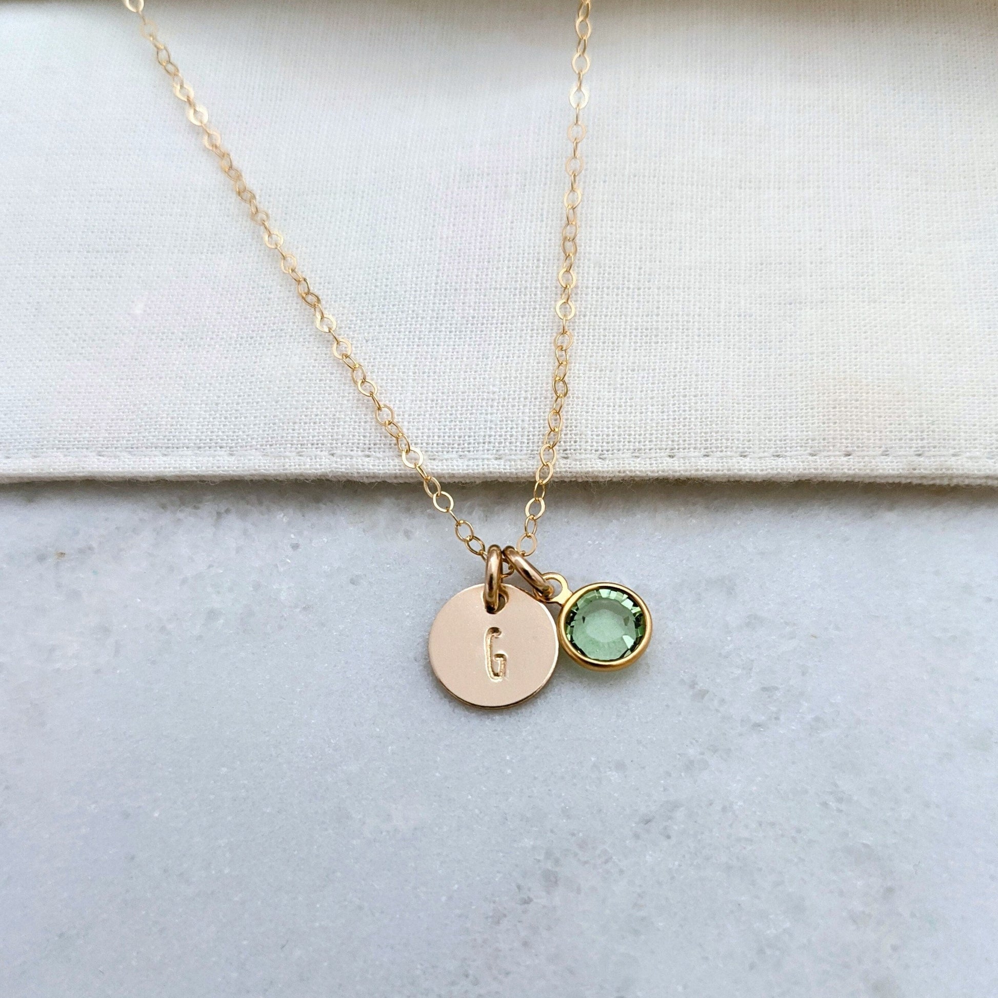 personalized gold disc necklace with birthstone charm