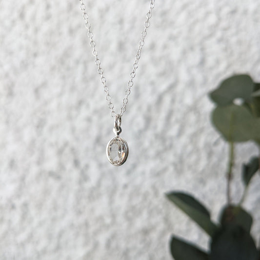 Oval Swarovski Crystal Necklace | Dainty Sterling Silver Jewelry