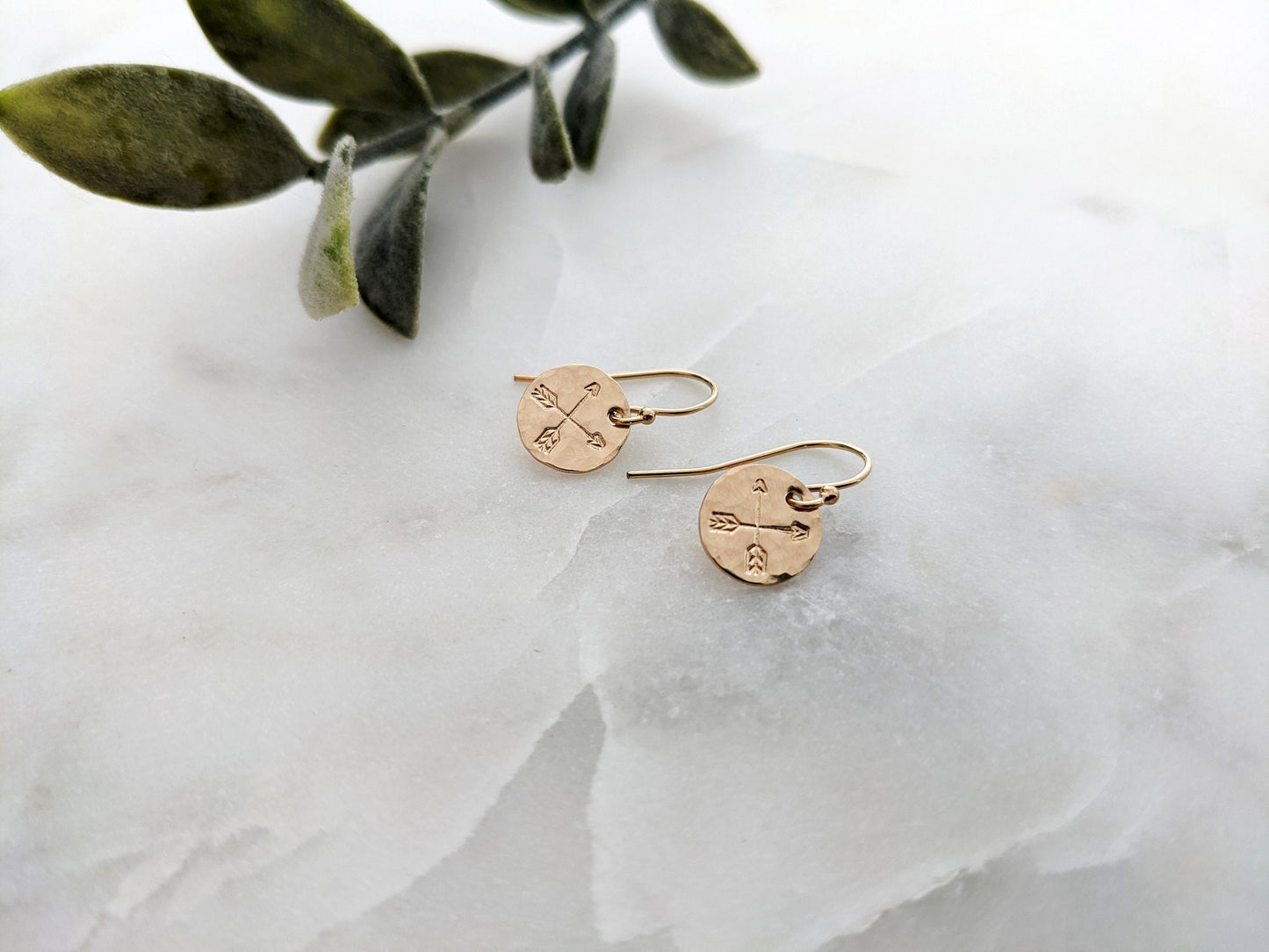 Gold Disc Arrow Earrings | 14k Gold Fill or Sterling Silver