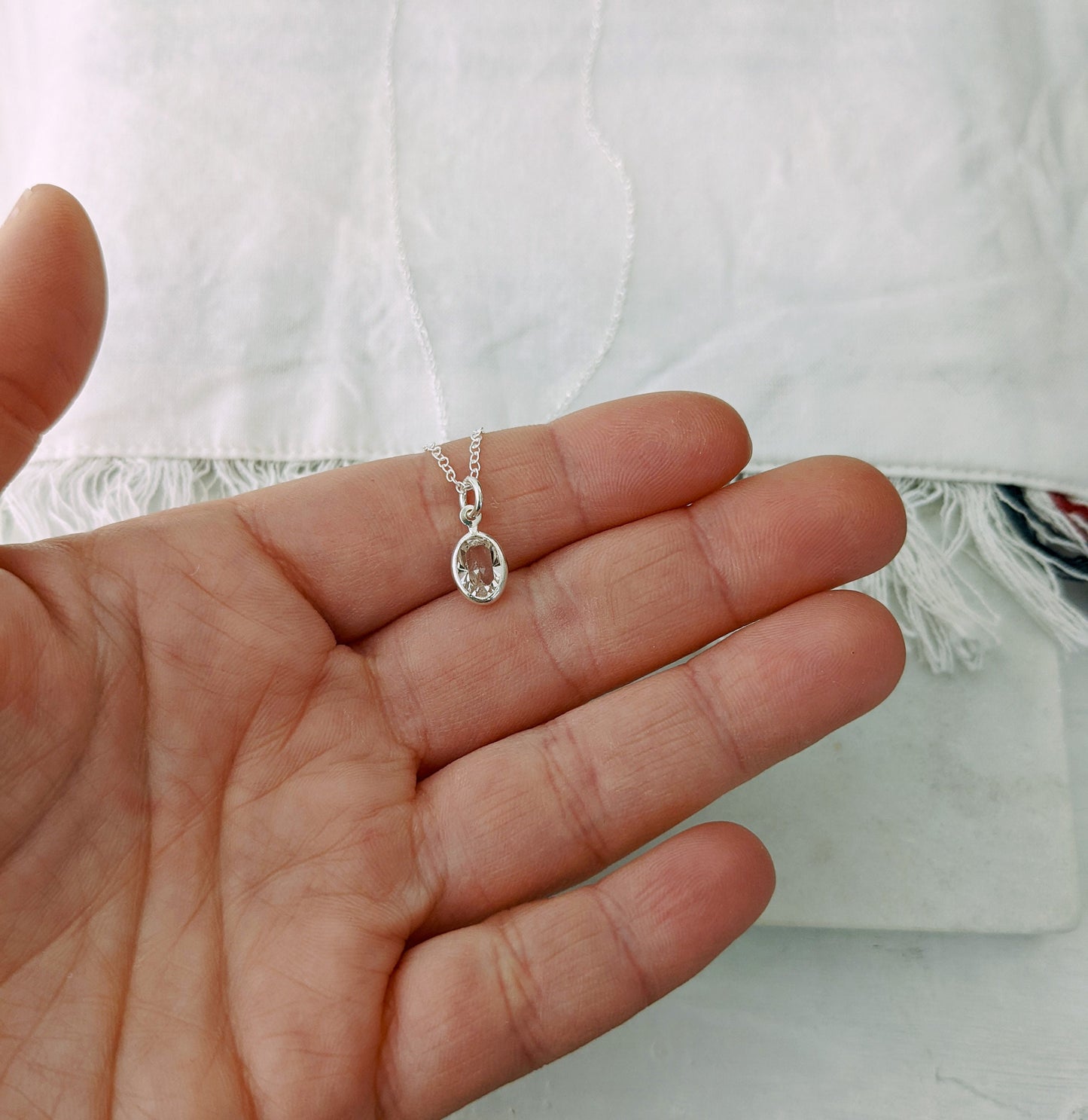Oval Swarovski Crystal Necklace | Dainty Sterling Silver Jewelry