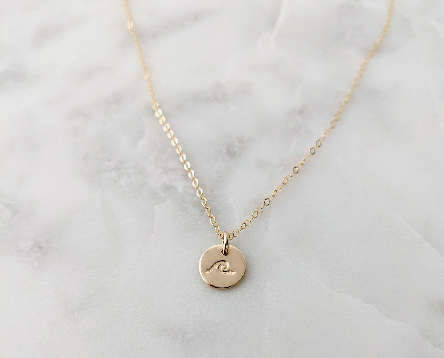Tiny Wave Necklace | Ocean Lover Gift | Sterling Silver or 14k gold fill | Tiny Disc Necklace