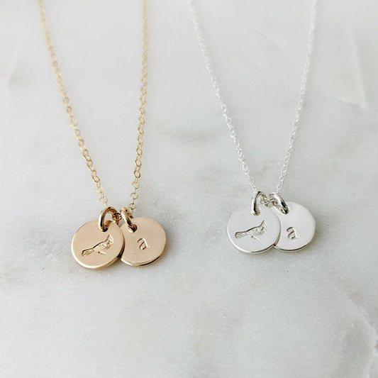sterling silver or 14k gold fill necklace cardinal charm and initial charm