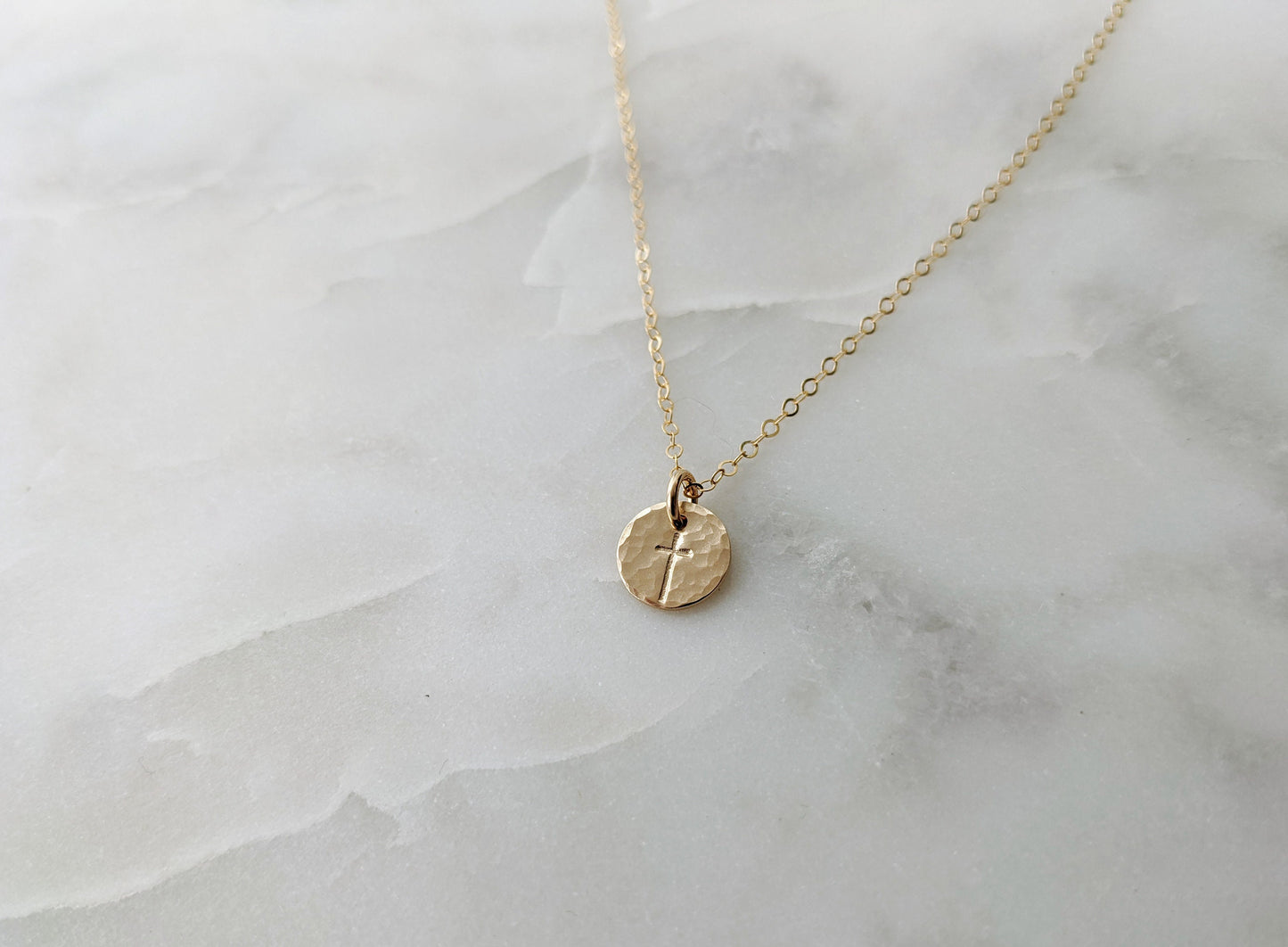 Gold Cross Necklace | Dainty Cross | Tiny Gold Disc | Minimal Jewelry | The Stamped Life