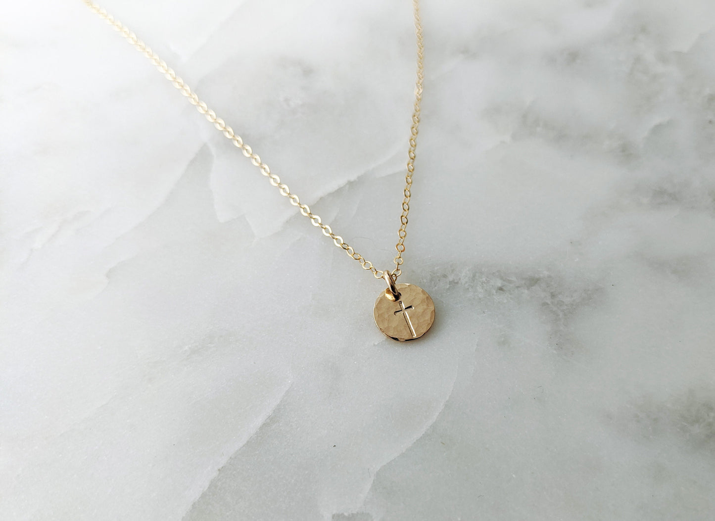 Gold Cross Necklace | Dainty Cross | Tiny Gold Disc | Minimal Jewelry | The Stamped Life